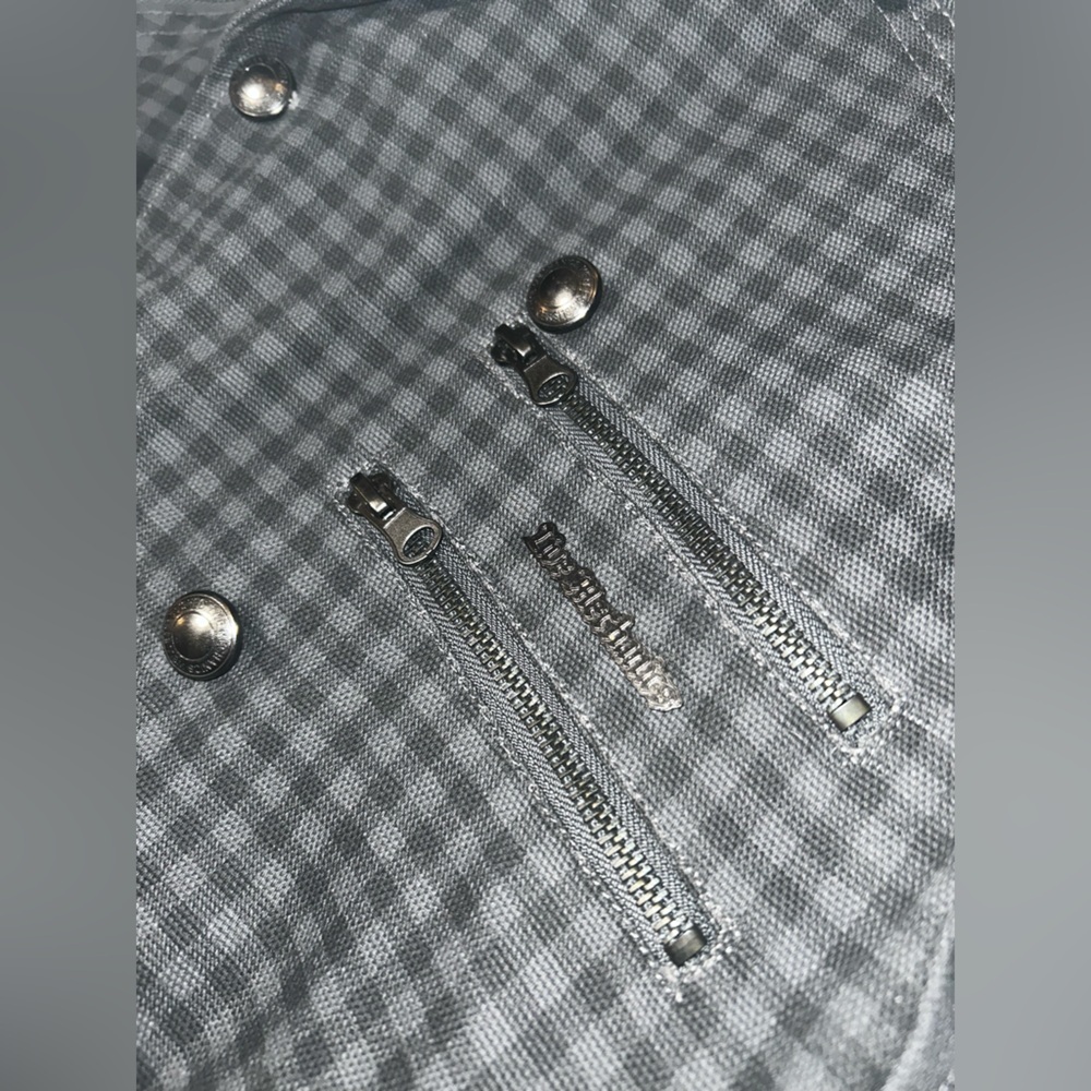 Live Mechanics Canvas Checked Plaid Gray Streetwear Moto Grunge Stud Coat 2XL - Picture 15 of 16